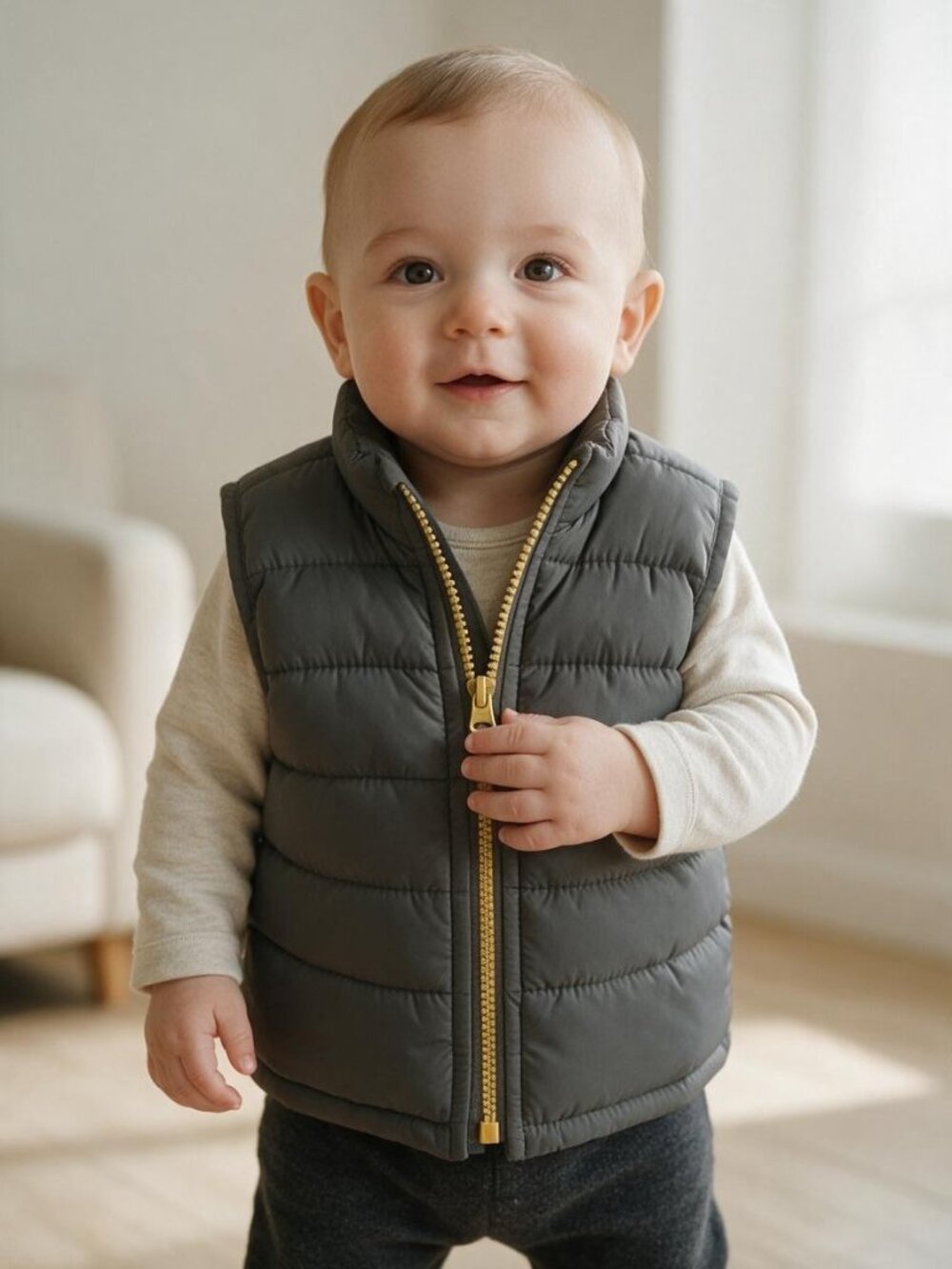 Old Navy Gray Quilted Fleece-Lined Vest 6-12 Months